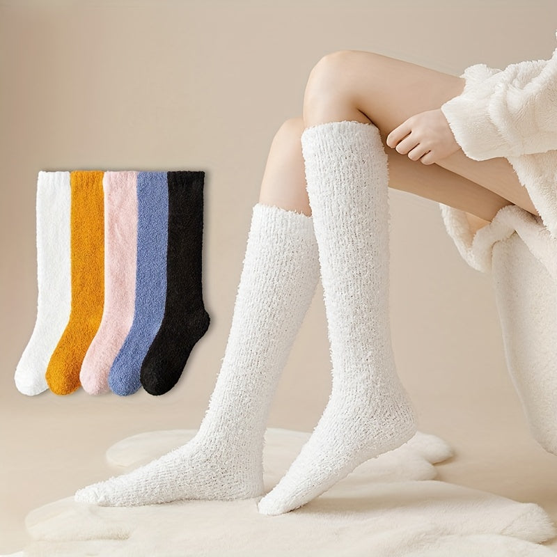 5 Pairs Fuzzy Calf Socks Warm Knee High Stockings