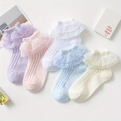 5 Pairs Princess Lace Dance Short Crew Socks For Girls