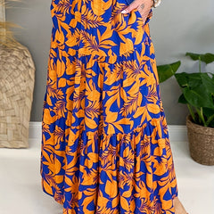 Women's Plus Floral Print High Rise Smock Maxi Skirt With Pockets