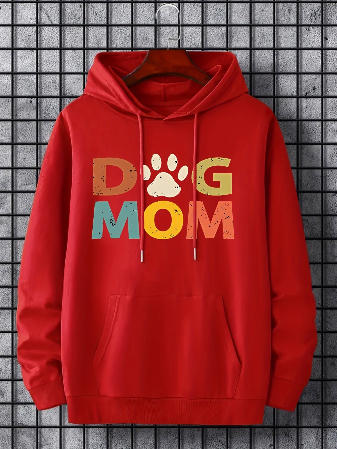 DOG MOM Print Hoodie Men's Graphic Pullover Hooded Sweatshirt