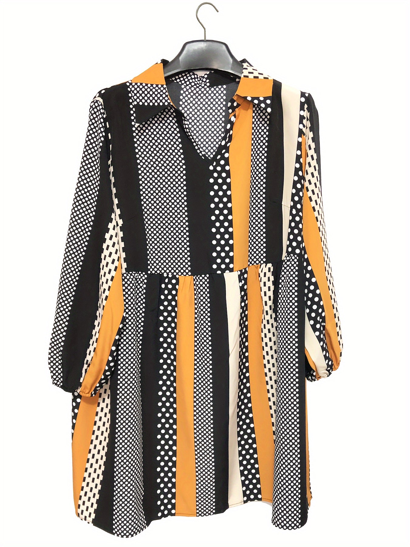 Boho Dress Dot Stripe Print Lantern Sleeve Loose