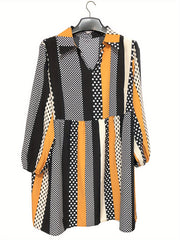 Boho Dress Dot Stripe Print Lantern Sleeve Loose