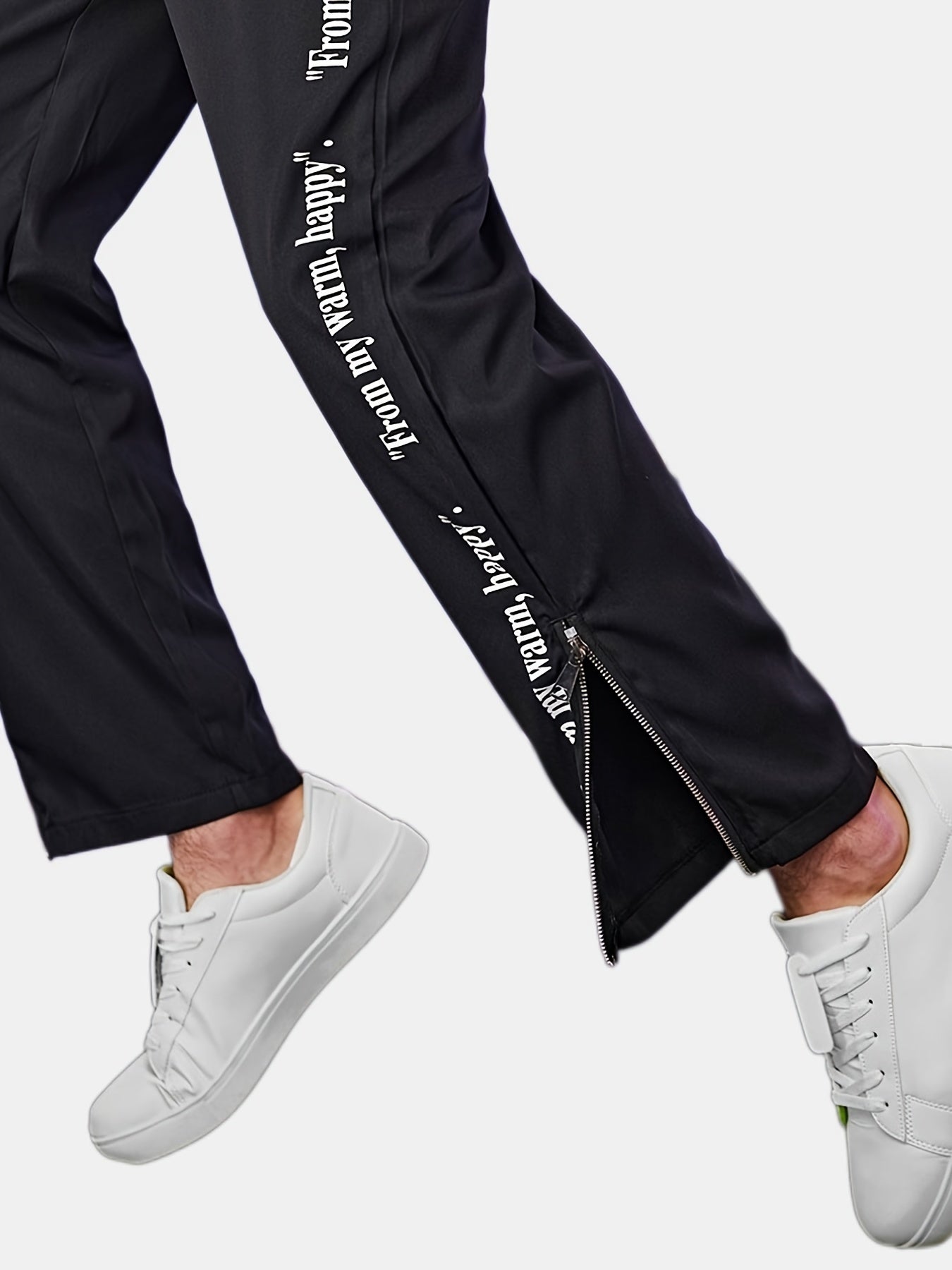 Men's Letter Pants Zipper Drawstring Pocket Casual Trousers