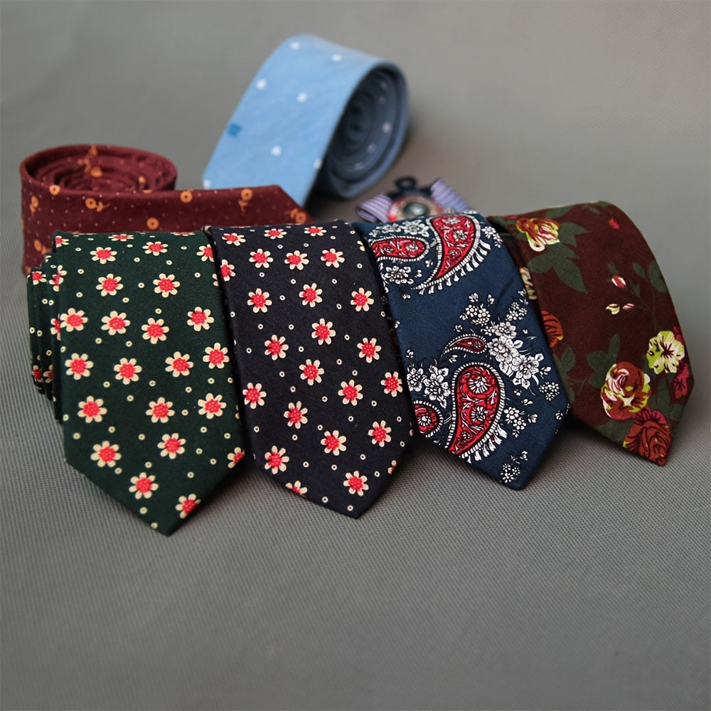 Men's Flower Print Necktie For Wedding Party And Daily Use