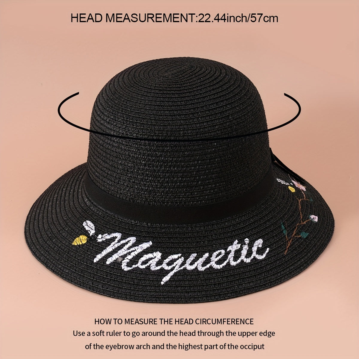 Flower Embroidery Wide Brim Sun Hat UV Protection
