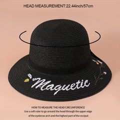 Flower Embroidery Wide Brim Sun Hat UV Protection