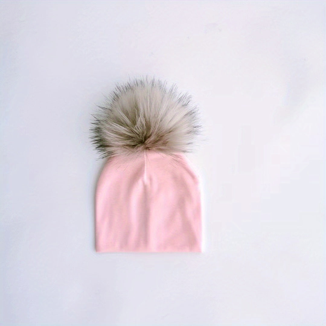 Faux Fur Pom Pom Baby Hat for Newborn Photos