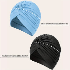 Light Turban Cap BowKnot Pleated Head Wraps Elastic Ramadan Head Scarf