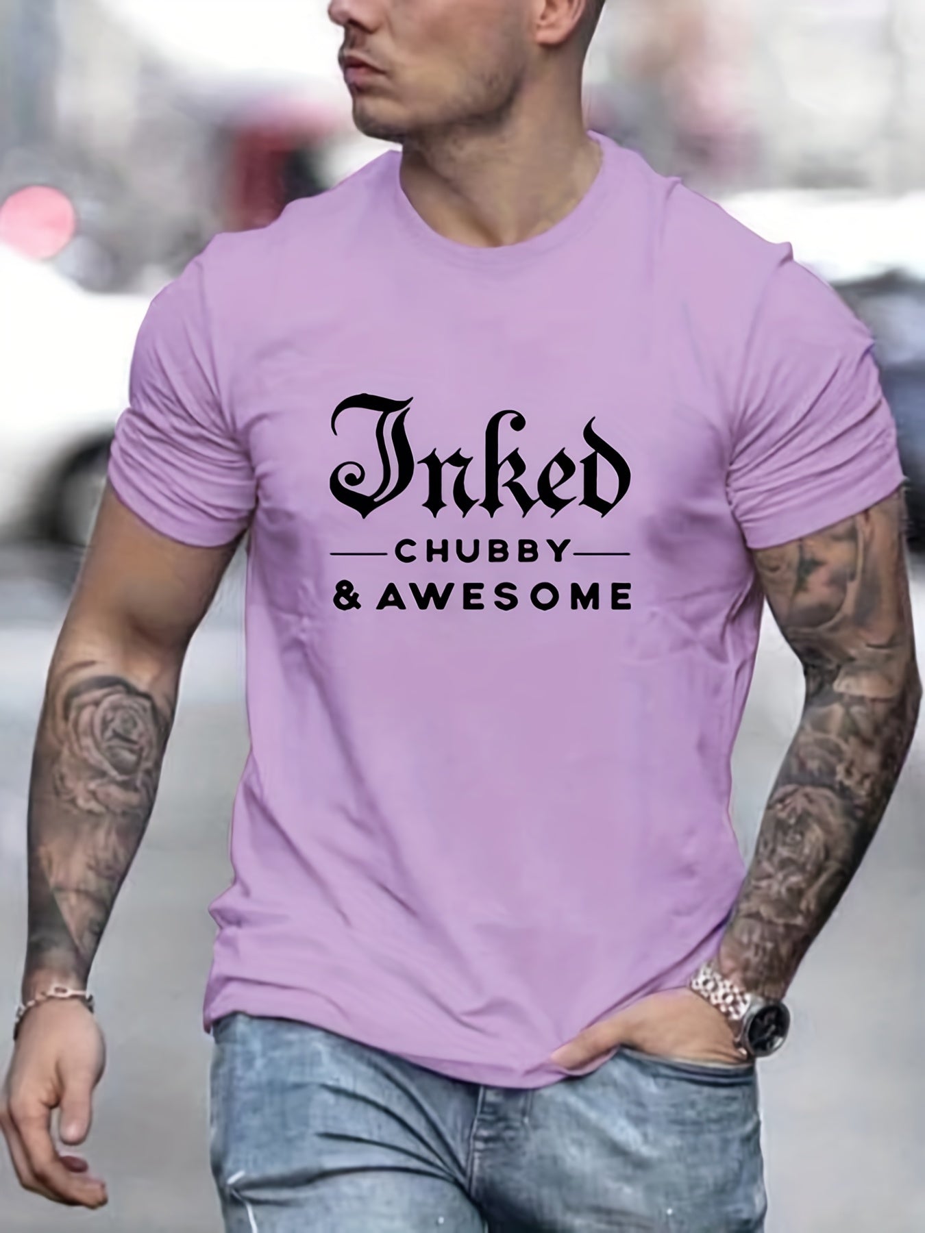 Men's Chubby & Awesome Print T-shirt for Summer Outdoor