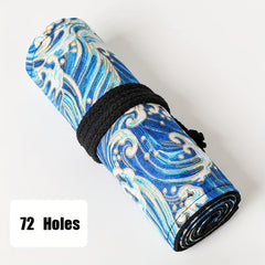 Cotton Linen Printed Pencil Case with Multiple Holes and Large Capacity