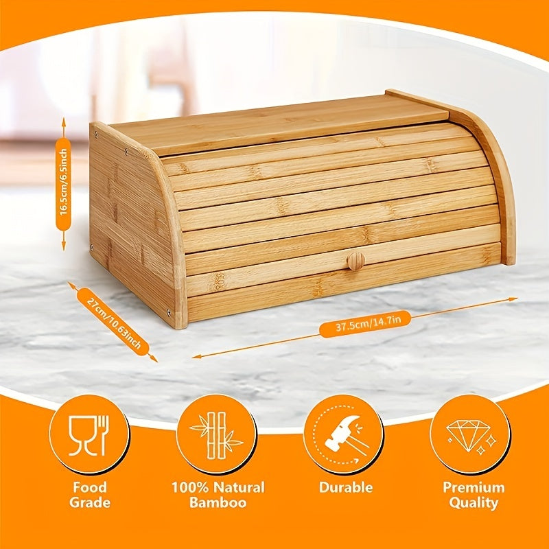 Bamboo Bread Box With Roll Top for Kitchen Countertop