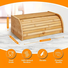 Bamboo Bread Box With Roll Top for Kitchen Countertop