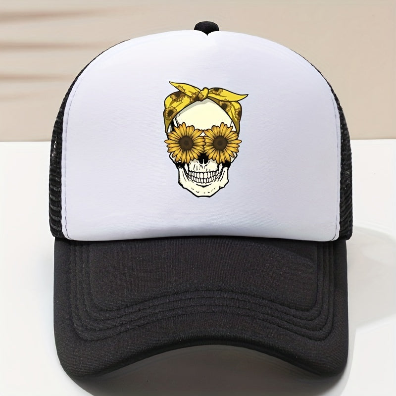 Adjustable Unisex Baseball Cap with Skull Print for Outdoor Sport