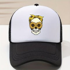 Adjustable Unisex Baseball Cap with Skull Print for Outdoor Sport