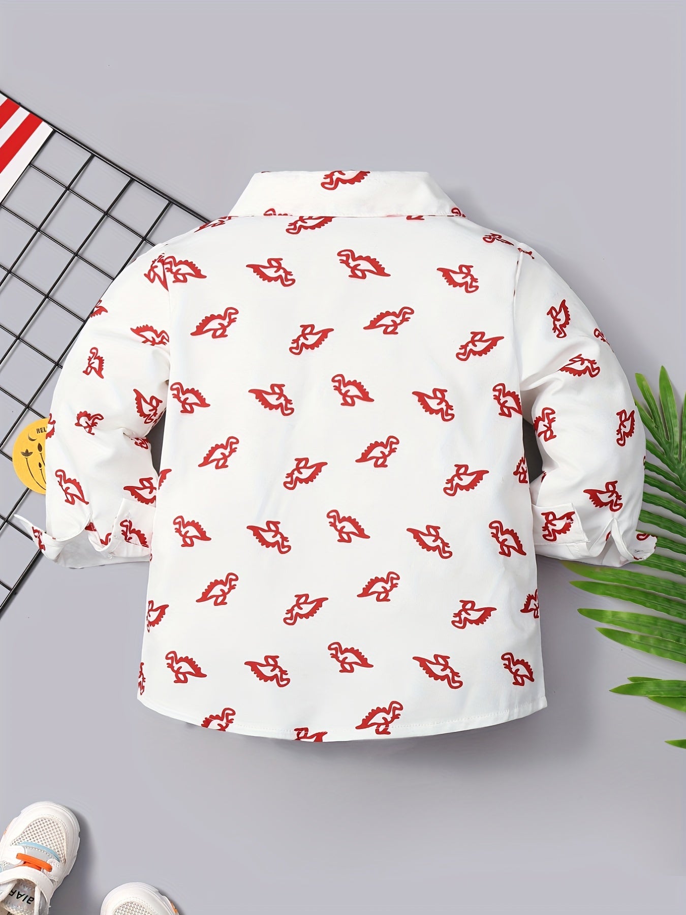 Boys Dinosaur Lapel Shirt Long Sleeve Casual Top