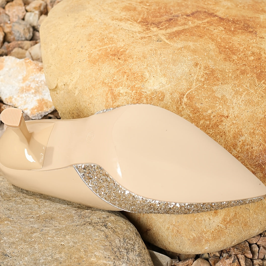 Glitter High Heels Pointed Toe Slip On Slim Heels
