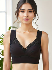 Wireless Lace & Mesh Push Up Bra - Comfy & Breathable