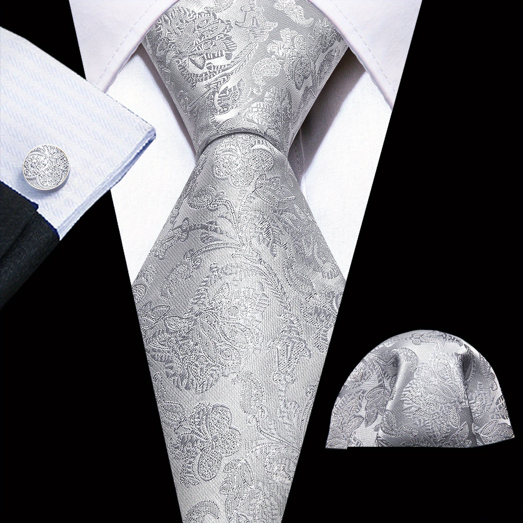 Barry Wang Men's Pink Tie Pocket Square Cufflinks Set