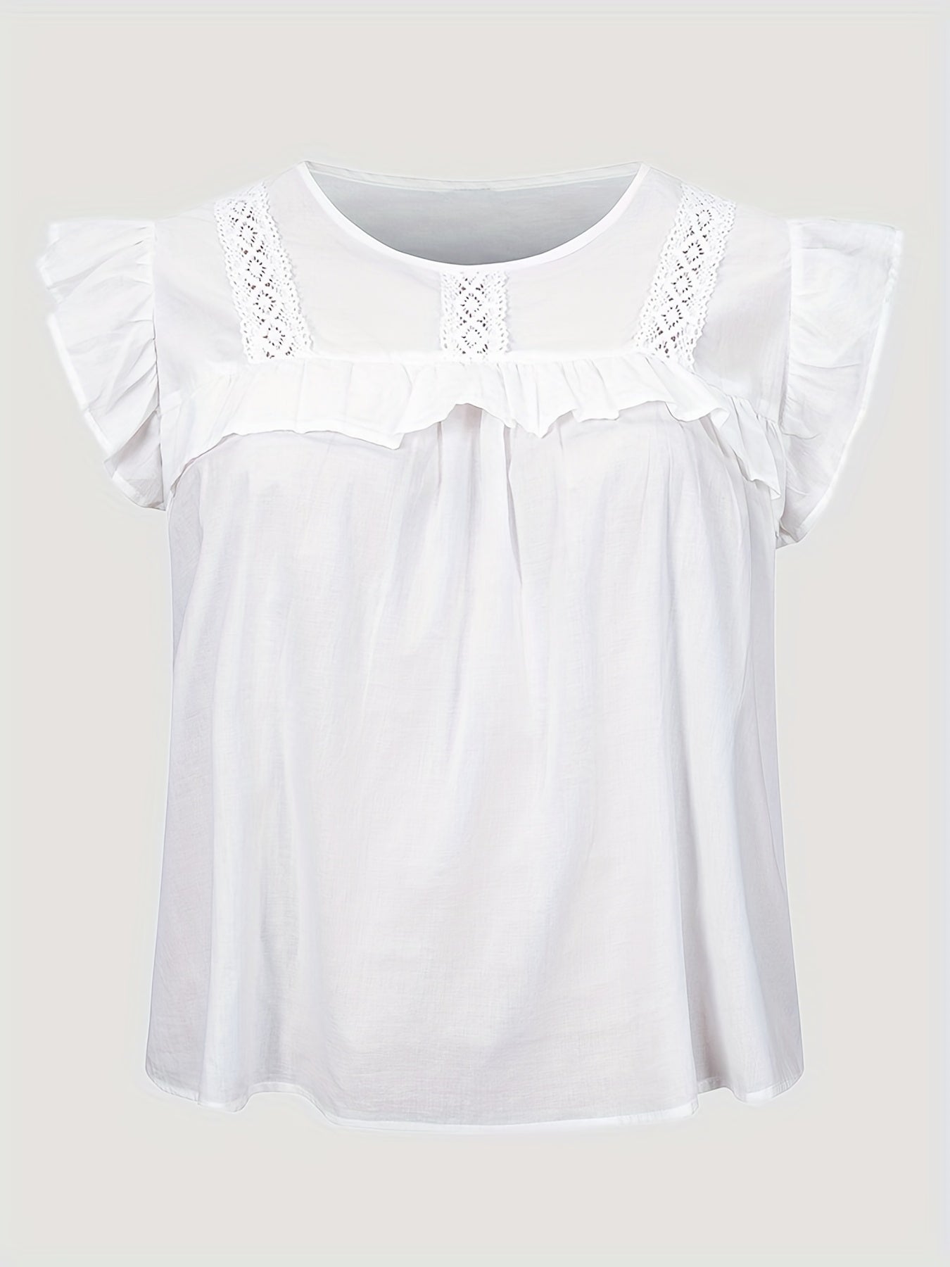 Lace Trim Cap Sleeve Blouse