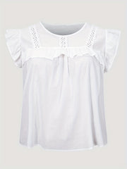 Lace Trim Cap Sleeve Blouse