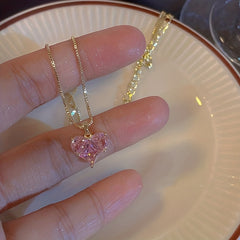 Pink Heart Pendant Necklace for Girls Y2K Jewelry Accessories