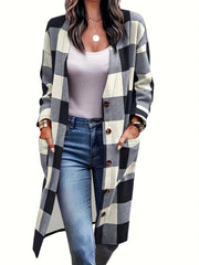 Gingham Print Long Sleeve Cardigan