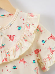 Toddler Girls Ruffle Trim Bow Puppy House Dress