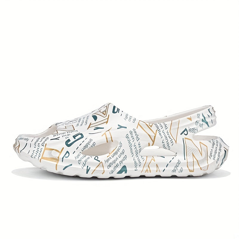 Men's Letter Print Slip On Platform Sandals