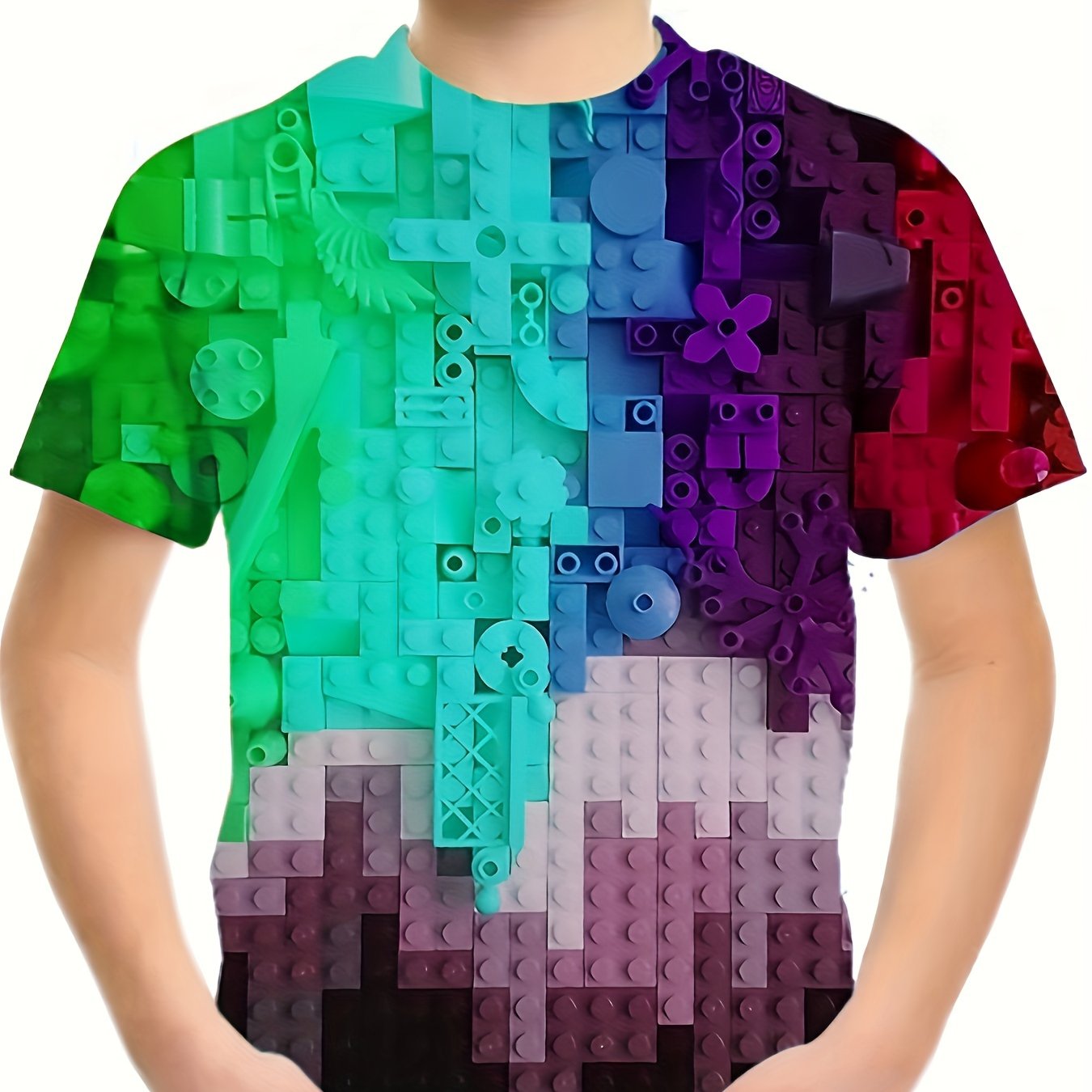 Boys Gradient Blocks Graphic T Shirt 3D Digital Print Casual Tee