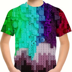 Boys Gradient Blocks Graphic T Shirt 3D Digital Print Casual Tee