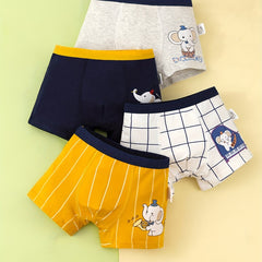 4pcs Boys Cartoon Elephant Bear Boxer Briefs Soft Comfortable Underwear
