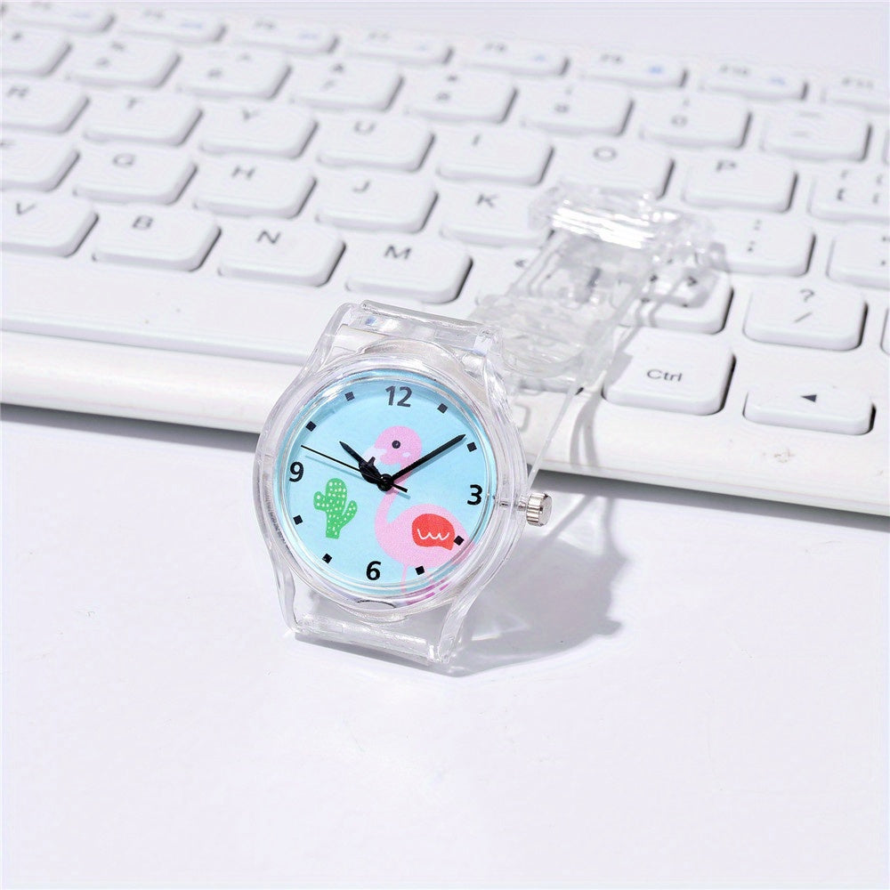 Kids Transparent Flamingo Cartoon Watch