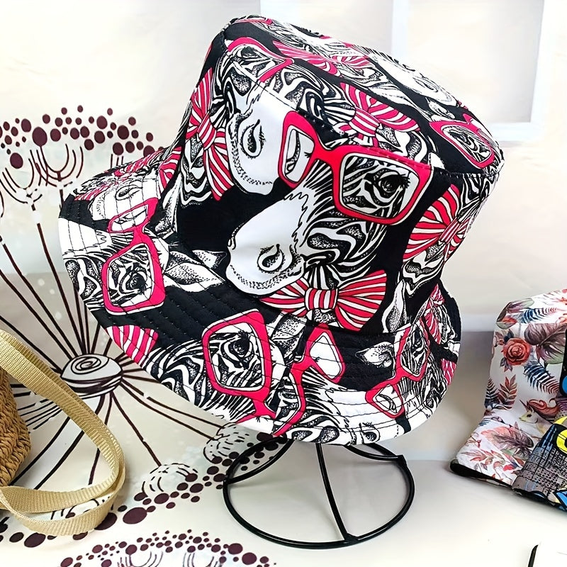 Letter Glasses Graffiti Foldable Bucket Hat for Men Women