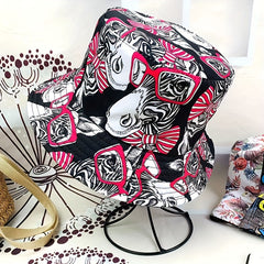 Letter Glasses Graffiti Foldable Bucket Hat for Men Women