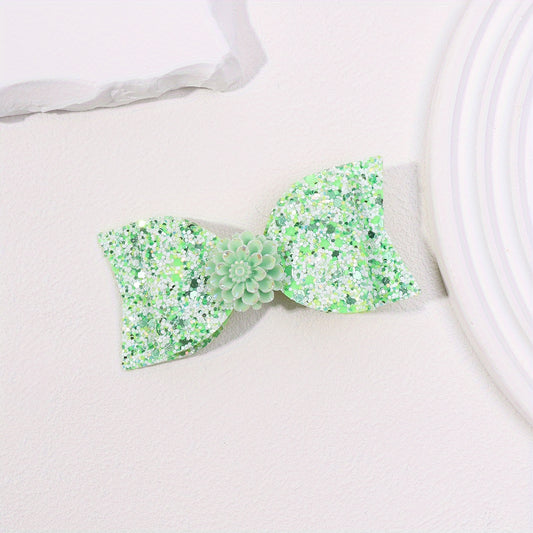 Green Hair Clip Double Layered Side Hair Bang Braids Women Girls Sweet Clip