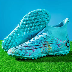 Boy's High Top Turf Football Boots Anti skid Lace Up TF Soccer Cleats