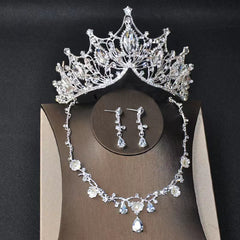Zircon Crown Necklace Earrings Set Bridal Wedding Party Favor Decorations