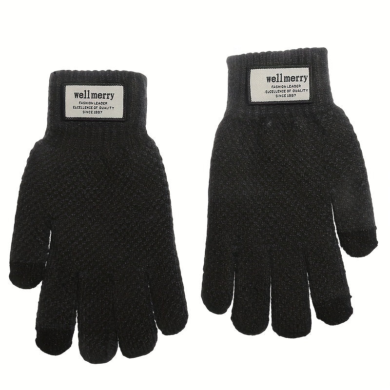 Men's Knitted Gloves Velvet Thickened Warm Touch Screen Cycling Gloves