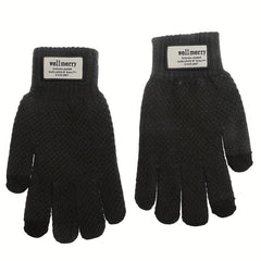 Men's Knitted Gloves Velvet Thickened Warm Touch Screen Cycling Gloves