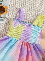 Baby Girls Tie Dye Bowknot Shirred Cami Dress for Summer