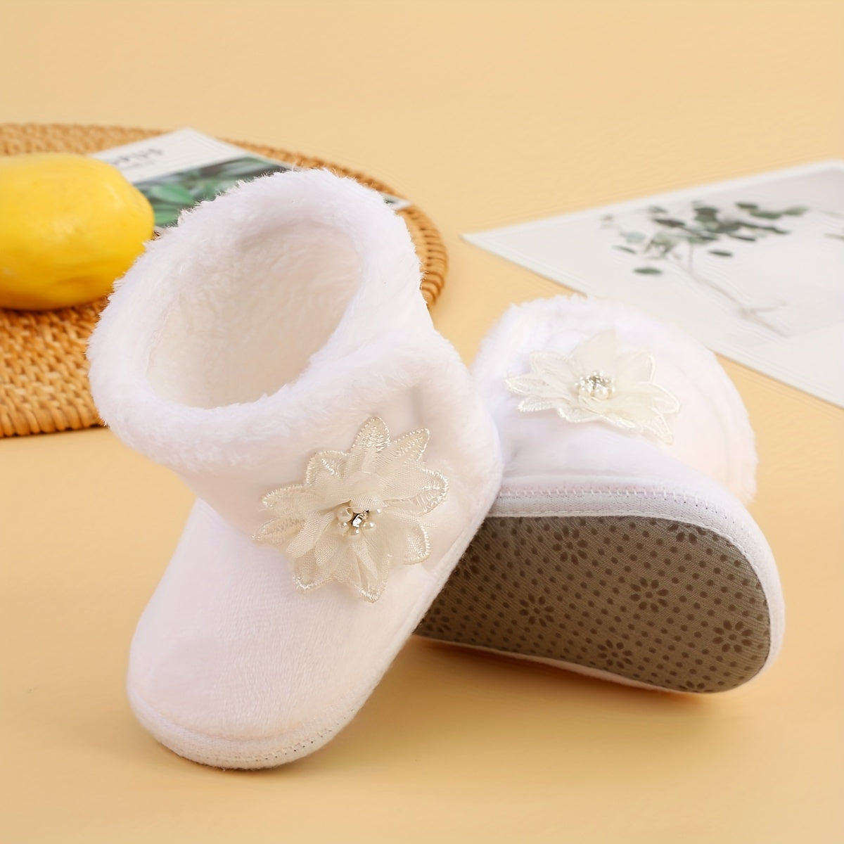 Soft Warm Fleece Flower Boots for Baby Girls