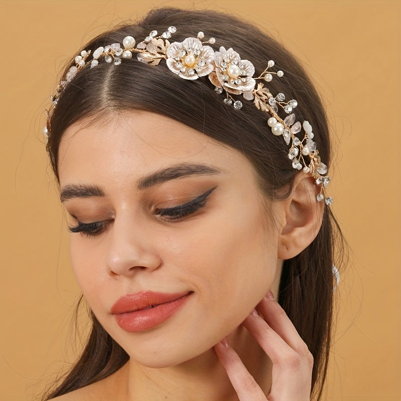 Faux Pearl Flower Bridal Headband Wedding Hair Accessories Jewelry