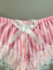 Lace Stitching Pajama Set V Neck Cami Top & Striped Shorts