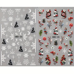 2pcs Christmas Nail Art Stickers 3D Snowman Snowflake Self Adhesive