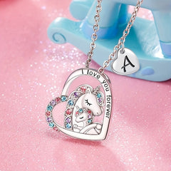 Heart Unicorn Pendant Necklace for Girls