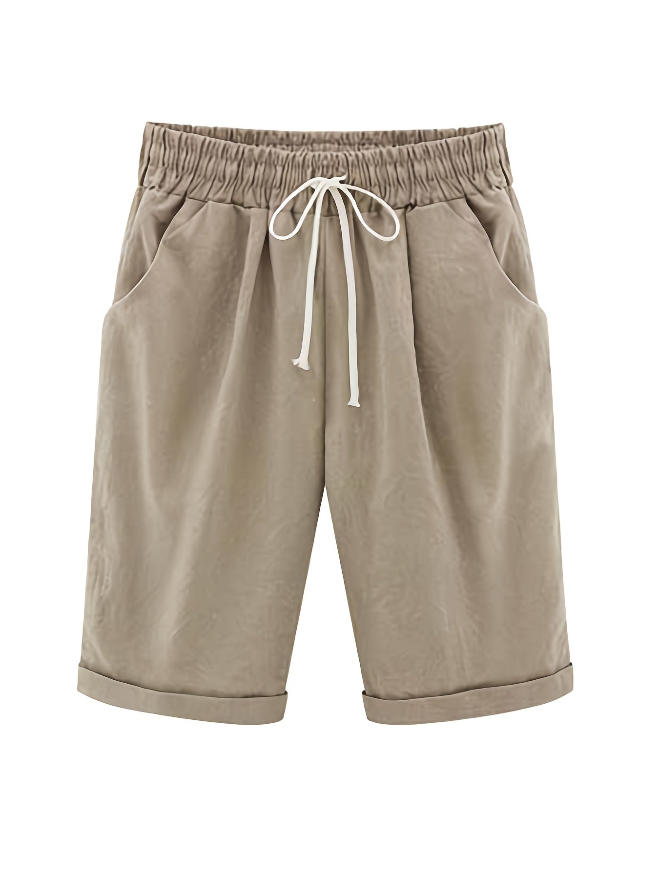 High Rise Drawstring Shorts Women's Plus Solid Casual S