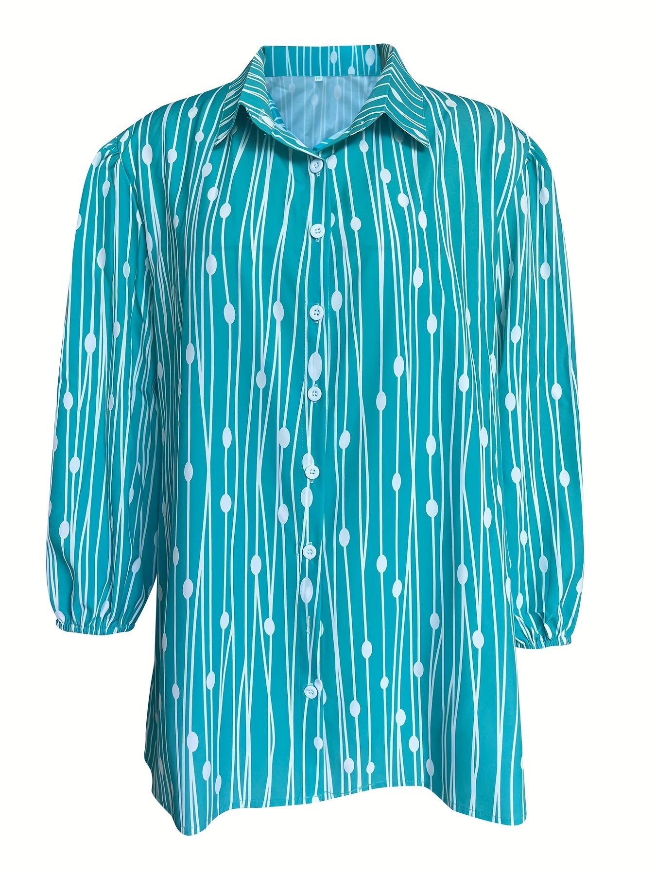 Boho Blouse Women's Plus Dot & Stripe Print Half Sleeve Button Up