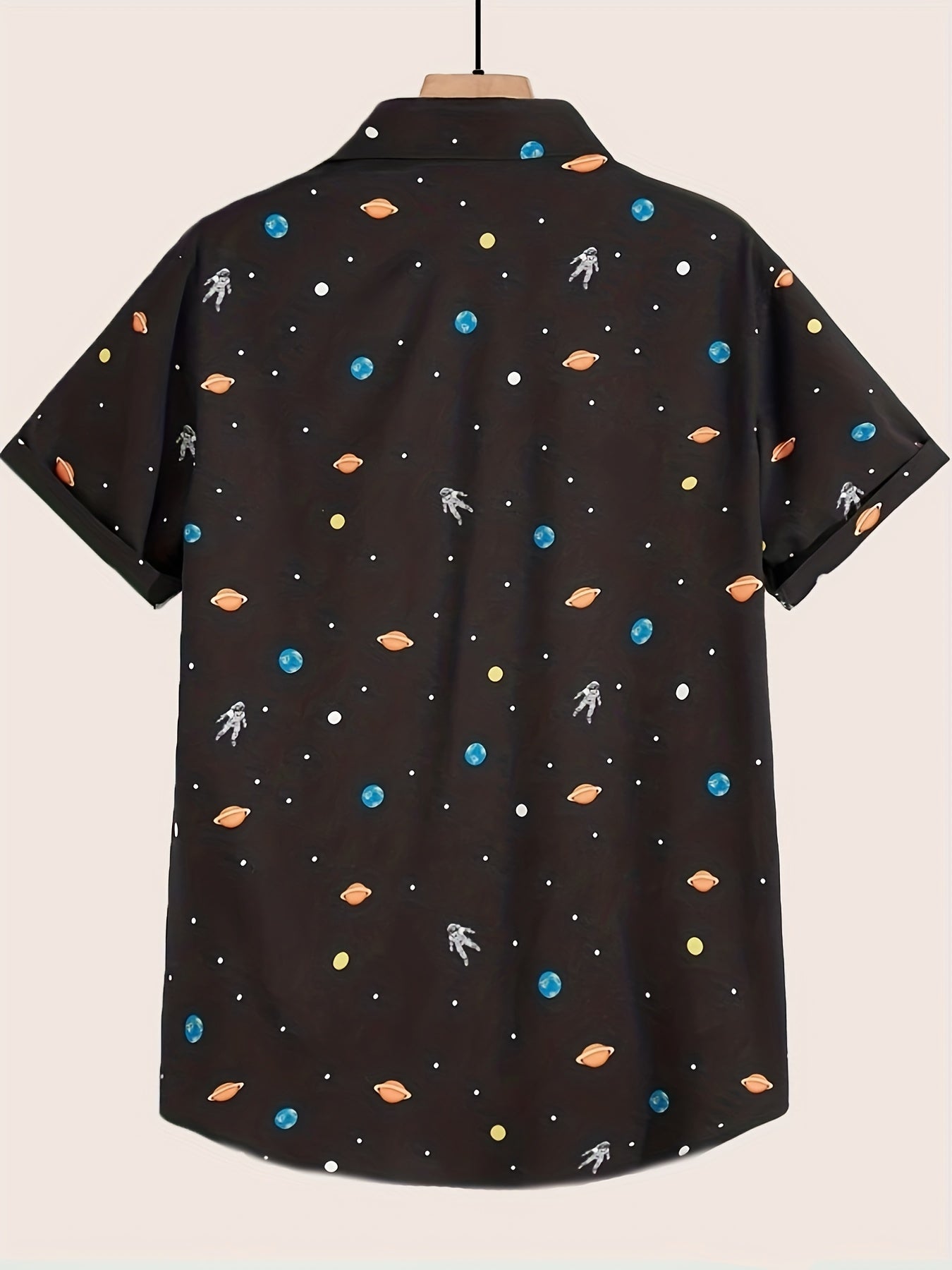Astronaut Full Body Print Men's Button Up Short Sleeve Shirt For Summer