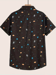 Astronaut Full Body Print Men's Button Up Short Sleeve Shirt For Summer