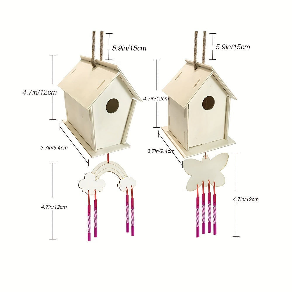 4pcs DIY Bird House Wind Chime Kit for Kids to Build & Paint Birdhouses